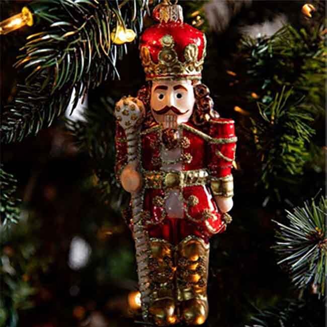 Juliska Berry & Thread Red Nutcracker Glass Ornament on Tree